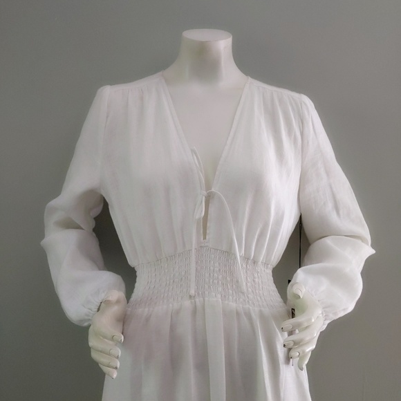 New! 🎉HP🎉 Reformation Chantal White Linen Prairie Wedding Maxi Dress L - Picture 3 of 7